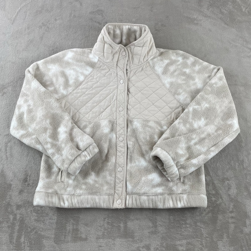 Abercrombie & Fitch White Grey Camo Button Up Mock Neck Fleece Jacket - Picture 3 of 6